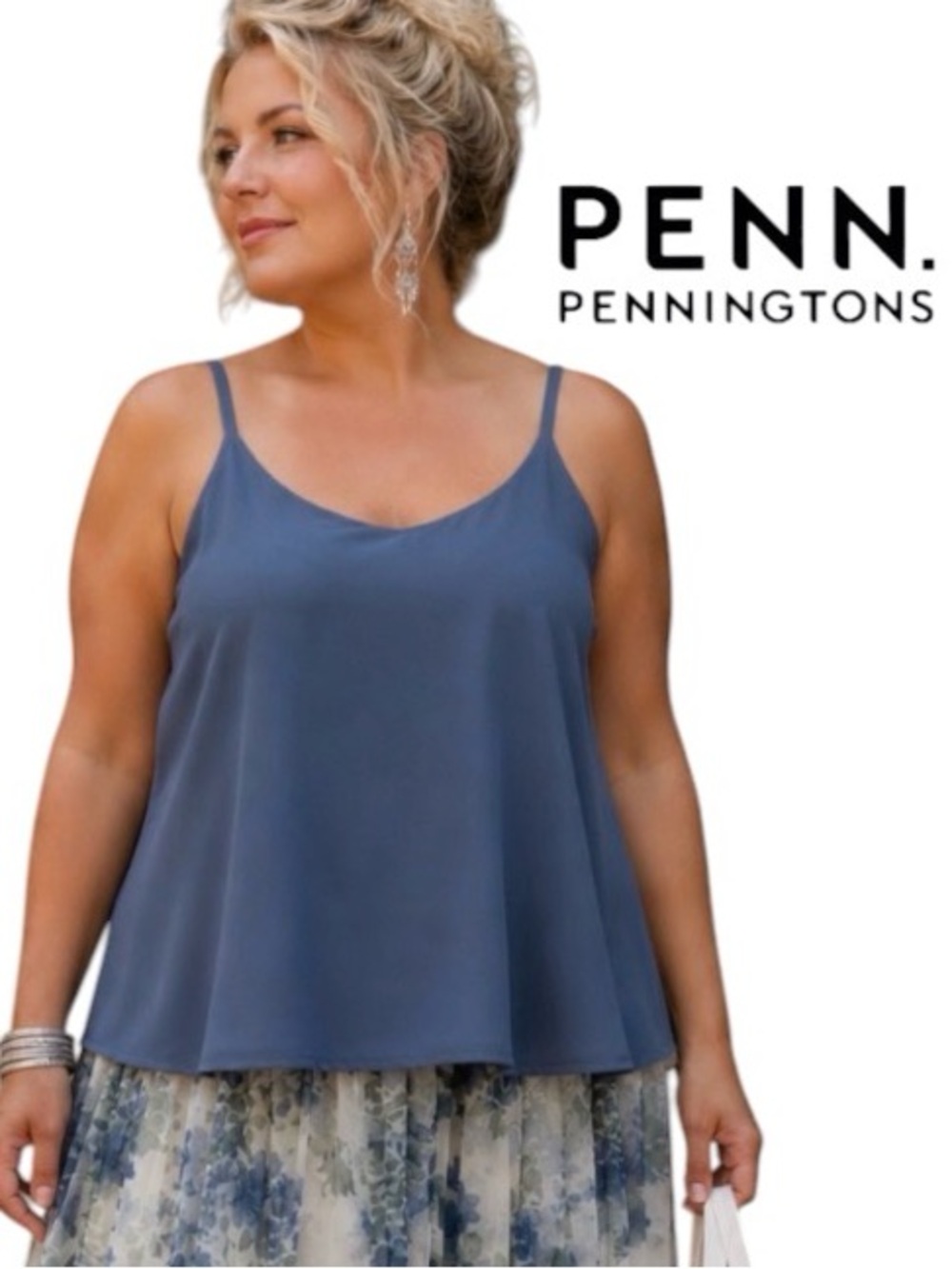 3X PENN Double Layer Camisole Top in Storm Blue with Adjustable Straps